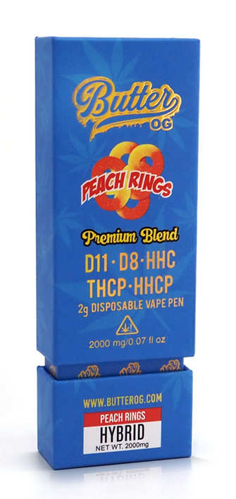 Butter OG Premium Blend D11, D8, HHC, THCP, HHCP 2g Disposable Vape - Peach Rings (Hybrid)