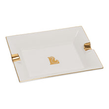 Lucienne Square Ceramic Cigar Ashtray - White and Gold / 8.75"