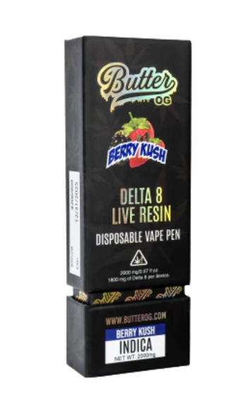 Butter OG Delta 8 Live Resin Disposable Vape 2G  Berry Kush (Indica)