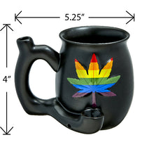 embossed leaf matt black mug - rainbow leaf