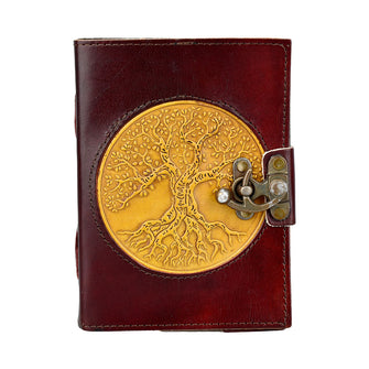 Tree Of Life Sewn Leather Inlay Journal w/ Metal Closure - 5" x 7"