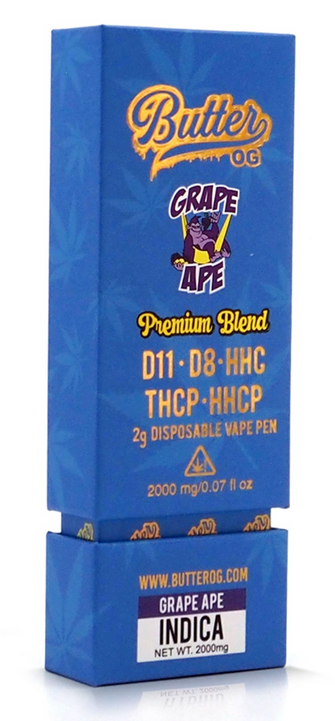 Butter OG Premium Blend D11, D8, HHC, THCP, HHCP 2g Disposable Vape - Grape Ape (Indica)