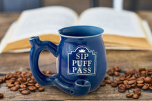 Sip Puff Pass mug - Blue with white letters