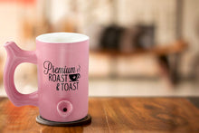 Pink roast & Toast mug with black logo