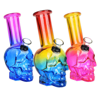 Skull Ombre Glass Mini Water Pipe - 5.75" / Colors Vary