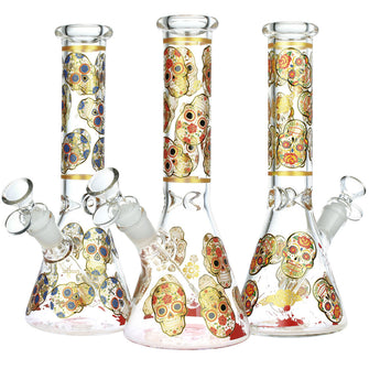 Sugar Skull Beaker Water Pipe - 9.75" / Designs Vary