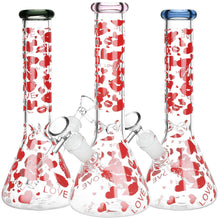 Pulsar Hearts and Kisses Glass Beaker Water Pipe - 9.75" / 14mm F / Colors Vary