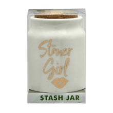 stoner girl stash jar - white with gold letters