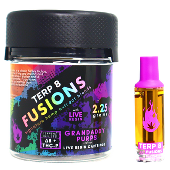 2.25g Grandaddy Purps THC-P + Delta-8 Live Resin Cartridge //  Terp 8 FUSIONS