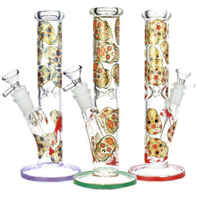 Sugar Skull Straight Tube Water Pipe - 9.75" / Colors Vary