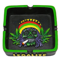 Rasta Skull w/ Leaves Square Ashtrays