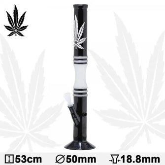 20.5" Black and White Hemp Leaf Glass Water Pipe Bong