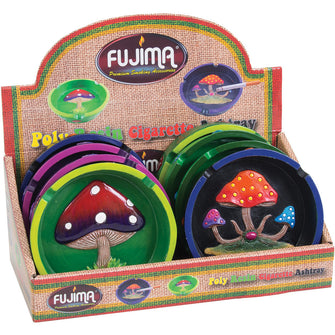 Fujima Mushroom Round Polyresin Ashtray- 4.25" / Assorted - 8PC DISPLAY