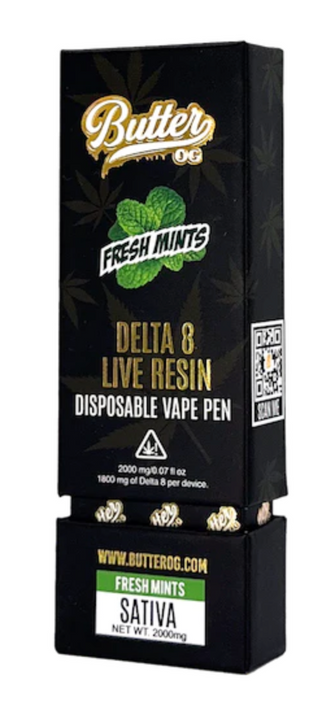 Butter OG Delta 8 Live Resin Disposable Vape 2G - Fresh MInts (Sativa)