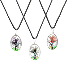 Oval Blooming Tree Glass Pendant Necklace - 20" / Assorted Styles 10PC SET