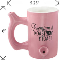 Pink roast & Toast mug with black logo