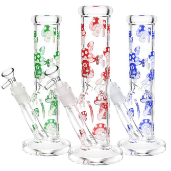 Shroom Life Straight Tube Water Pipe- 10.5"/14mm F/Clrs Vry