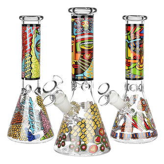 Abstract Art Beaker Water Pipe - 9.75"/14mm F/Designs Vary