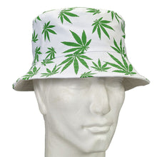 bucket hat - white hat with green leaves