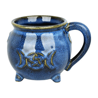 Blue Glazed Pentagram Moon Ceramic Mug - 15oz