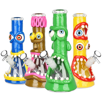 Maniacal Monster 3D Painted Beaker Water Pipe - 10" / Designs Vary