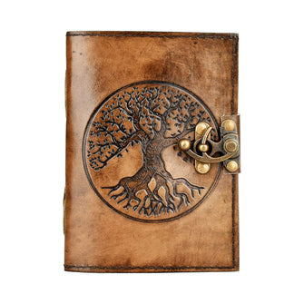 Tree Of Life Embossed Leather Journal w/ Metal Closure - 5"x7"