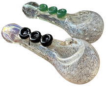 4” Large Color Changing Silver Fumed Frit with Marble Accents Handblown Glass Hand Pipe