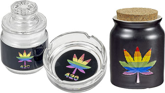 Ashtray and Stash Jar set - Rainbow leaf